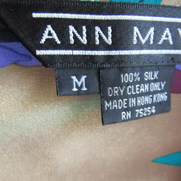 100% Silk Shirt Top Blouse M Vintage 80s Tropical Bird Parrots Ann May Wrap - Picture 3 of 11